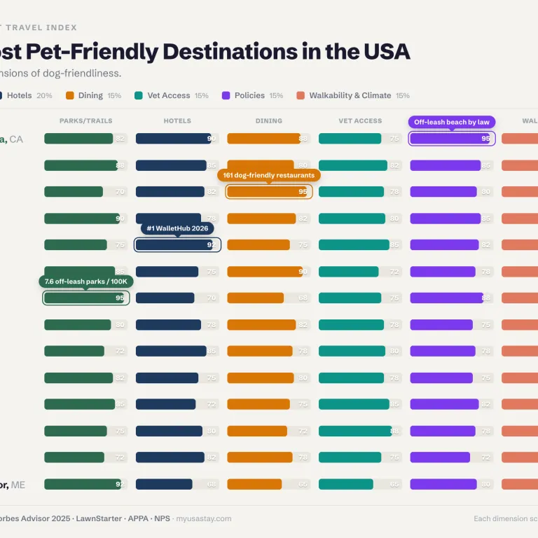We evaluated 14 US destinations on pet policies, parks, and dog-friendliness. These are the most welcoming.